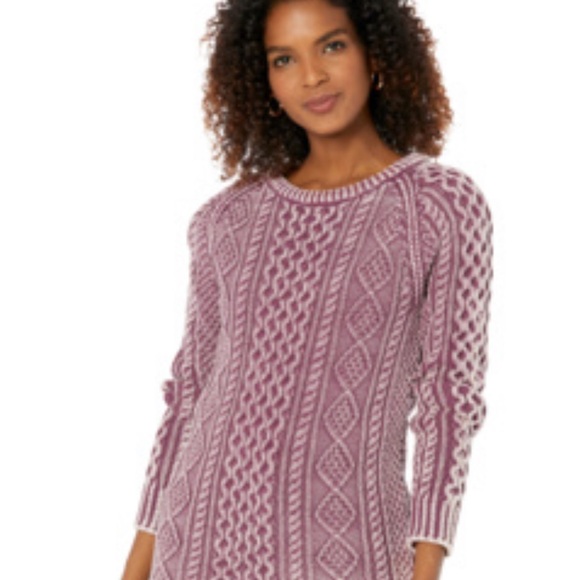 L.L. Bean Dusty Pink Cotton Fisherman Tunic Sweater, intricate oversized - Picture 1 of 3